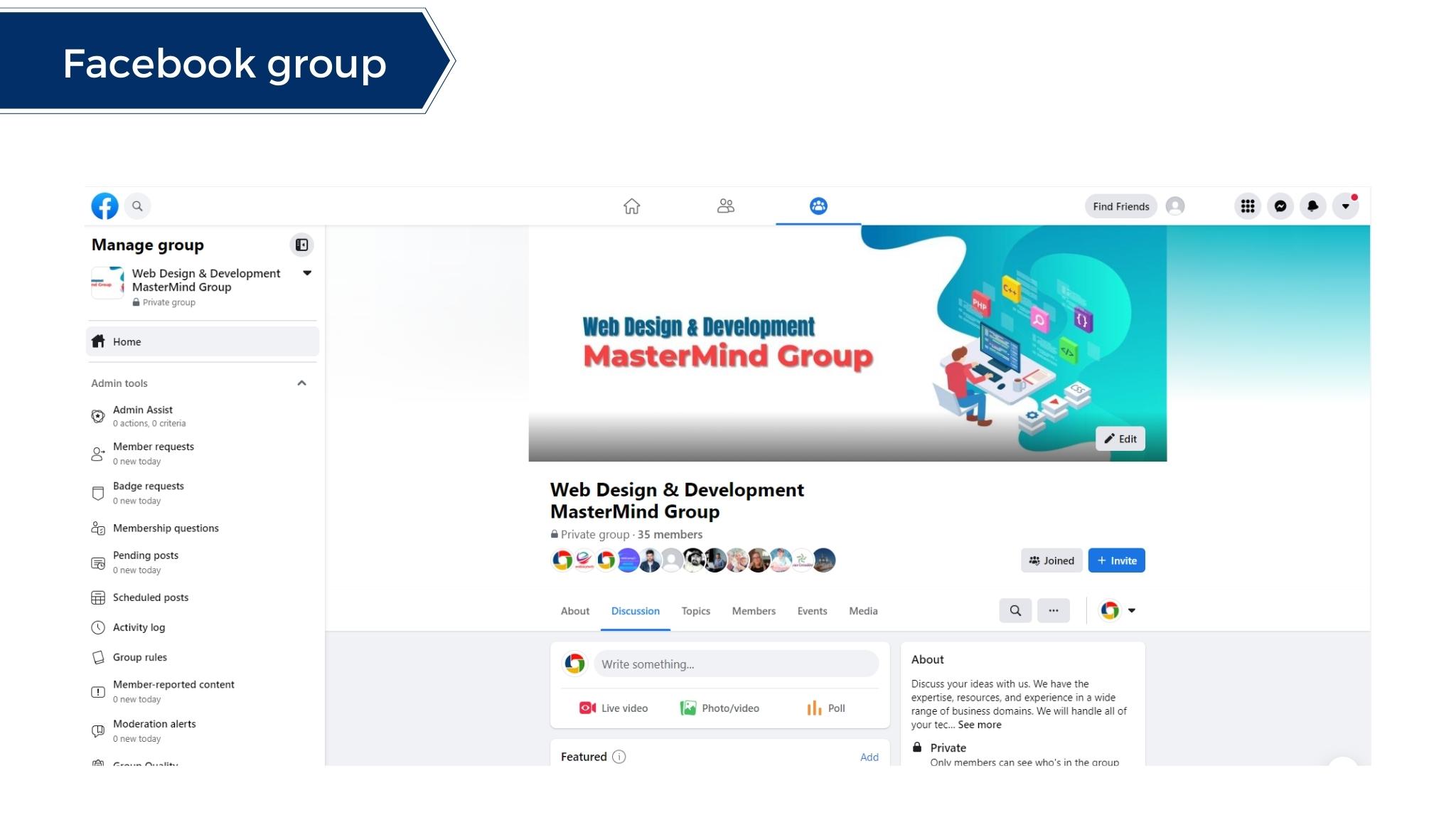 Create a Community business page and Facebook group