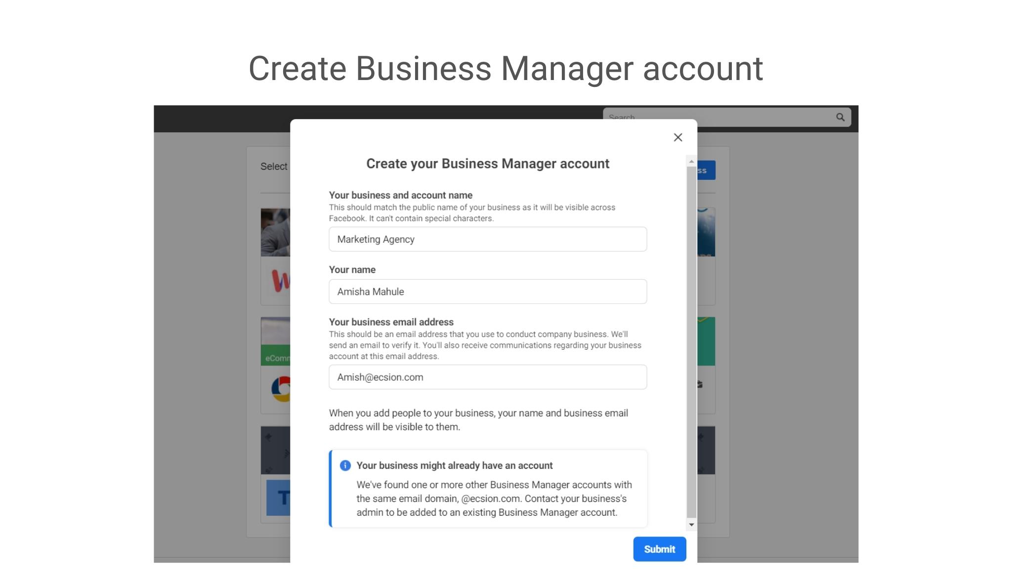 create a Business  Manager account