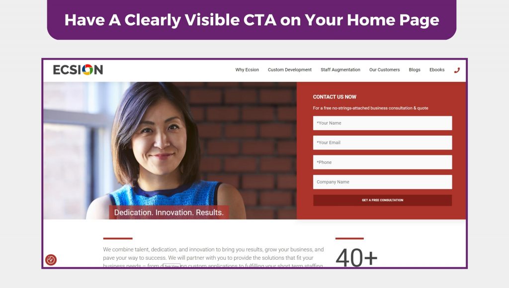 Visible CTA on Your Home Page